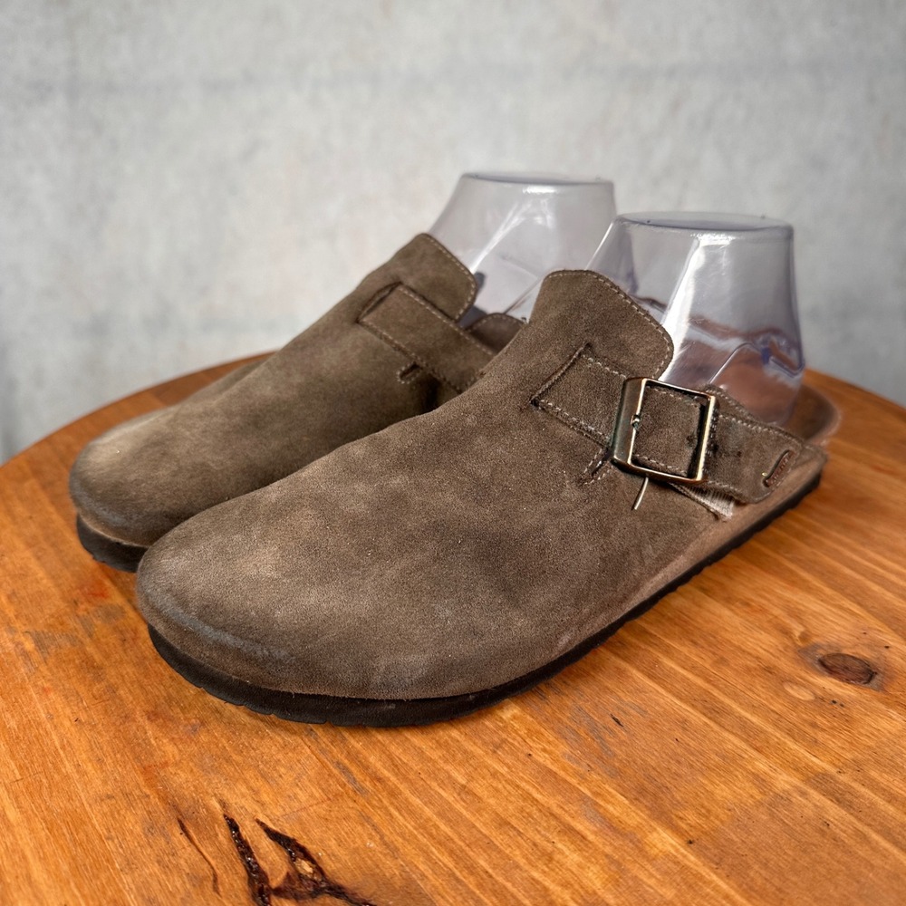 Skechers Arch Fit Granola Clogs Women 10 Brown Good Suede Buckle Mules